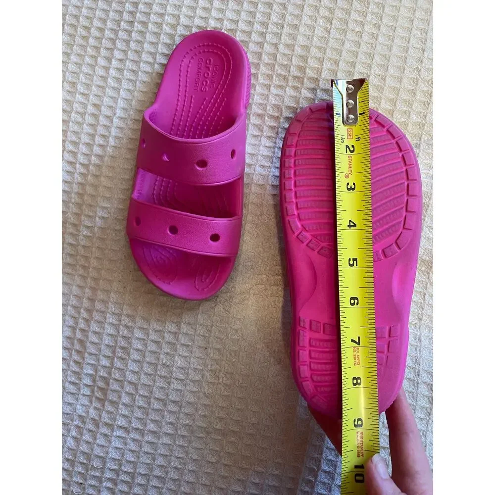 Crocs Children’s Bright Pink Open Toed Slip On Slides Size J2